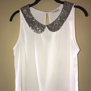 White Sequin Collar Tank